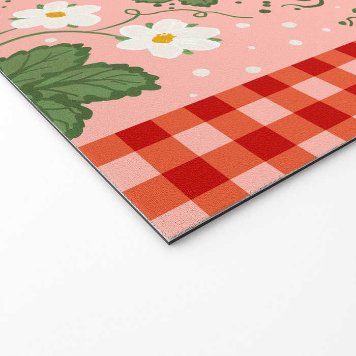 Strawberry Picnic Pattern with Gingham Border Welcome Mat Gallery Image 2