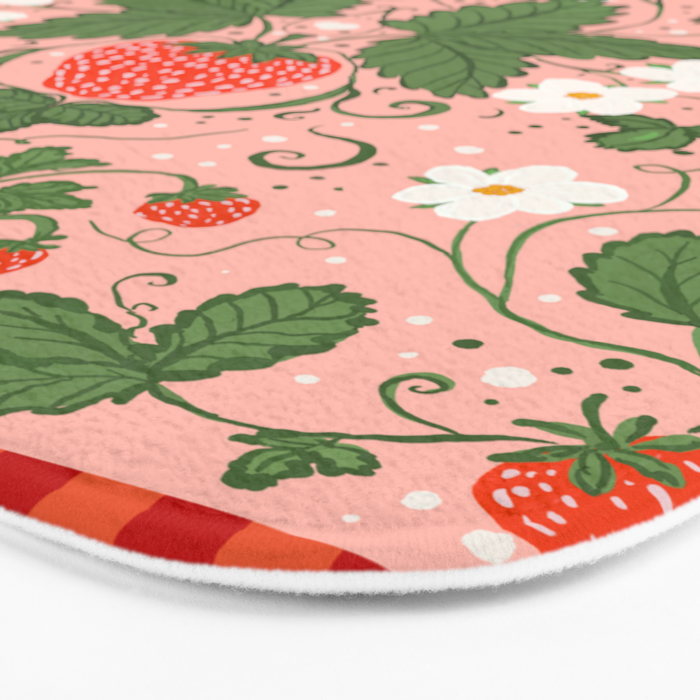 Strawberry Picnic Pattern with Gingham Border Bath Mat Gallery Image 3