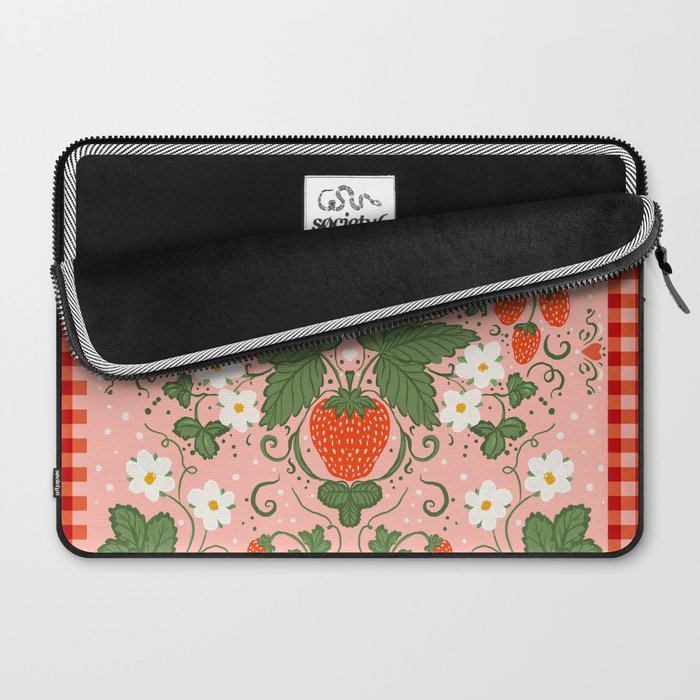 Strawberry Picnic Pattern with Gingham Border Laptop Sleeve Gallery Image 2
