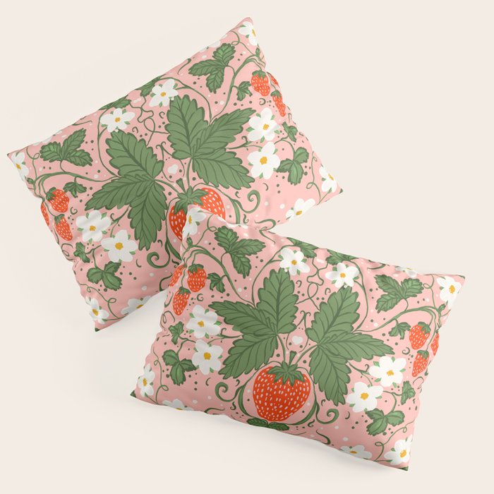 Strawberry Picnic Pattern with Gingham Border Pillow Sham Gallery Image 1