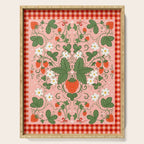 Strawberry Picnic Pattern with Gingham Border Serving Tray Gallery Image 1