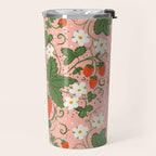 Strawberry Picnic Pattern with Gingham Border Travel Mug Gallery Image 2