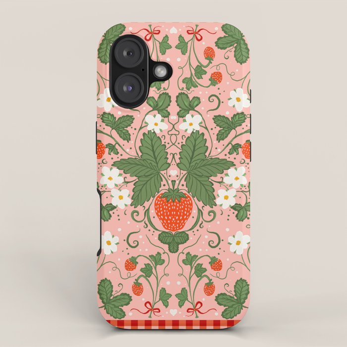 Strawberry Picnic Pattern with Gingham Border iPhone Case Gallery Image 1
