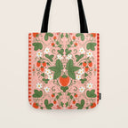 Strawberry Picnic Pattern with Gingham Border Tote Bag Gallery Image 1