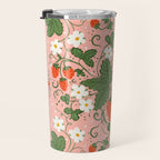 Strawberry Picnic Pattern with Gingham Border Travel Mug Gallery Image 3