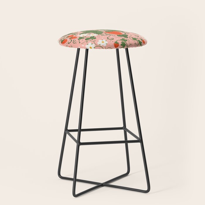 Strawberry Picnic Pattern with Gingham Border Stool Gallery Image 1