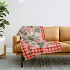 Strawberry Picnic Pattern with Gingham Border Throw Blanket Gallery Image 1