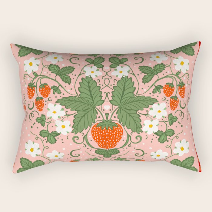 Strawberry Picnic Pattern with Gingham Border Rectangular Pillow Gallery Image 2
