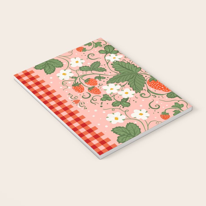 Strawberry Picnic Pattern with Gingham Border Notebook Gallery Image 3