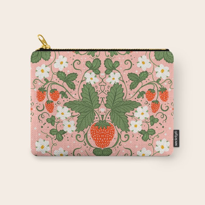 Strawberry Picnic Pattern with Gingham Border Carry All Pouch Gallery Image 1