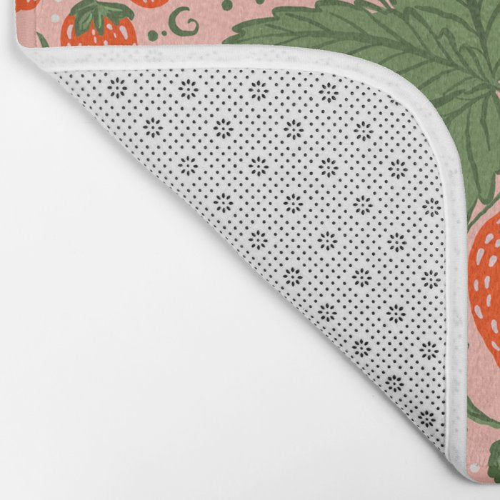 Strawberry Picnic Pattern with Gingham Border Bath Mat Gallery Image 2