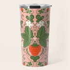 Strawberry Picnic Pattern with Gingham Border Travel Mug Gallery Image 1