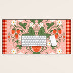 Strawberry Picnic Pattern with Gingham Border Desk Mat Gallery Image 1