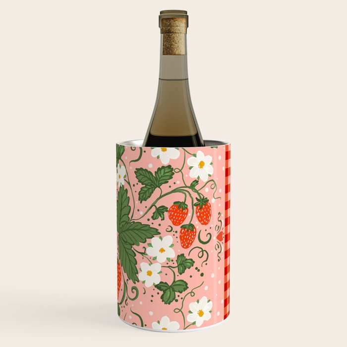 Strawberry Picnic Pattern with Gingham Border Wine Chiller Gallery Image 3