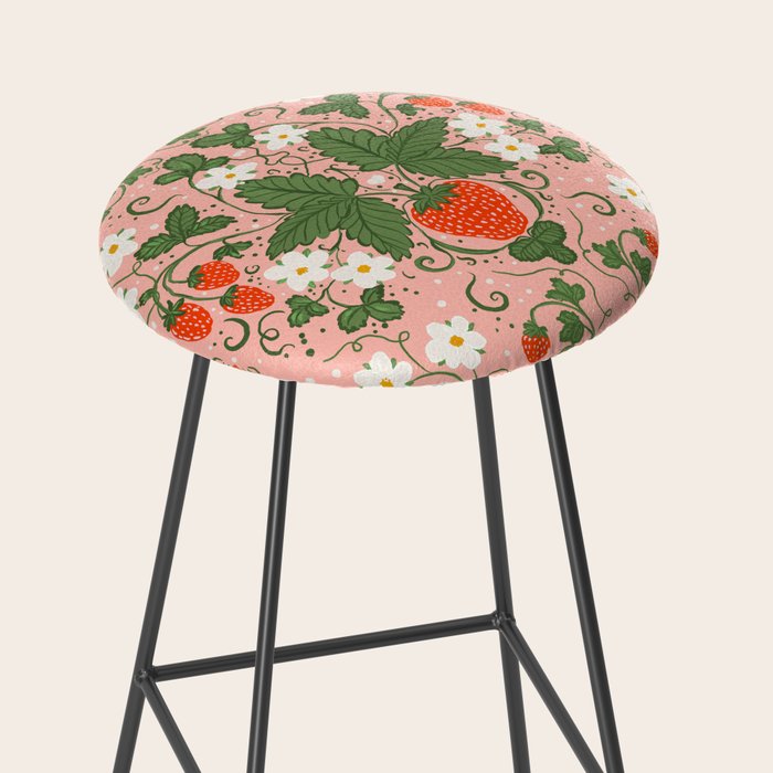 Strawberry Picnic Pattern with Gingham Border Stool Gallery Image 2