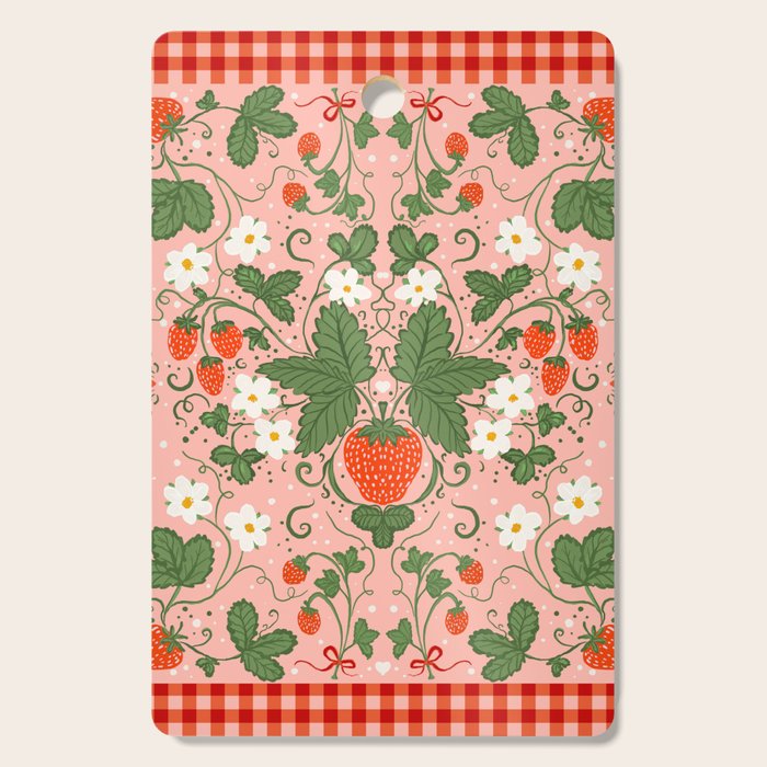 Strawberry Picnic Pattern with Gingham Border Cutting Board Gallery Image 1