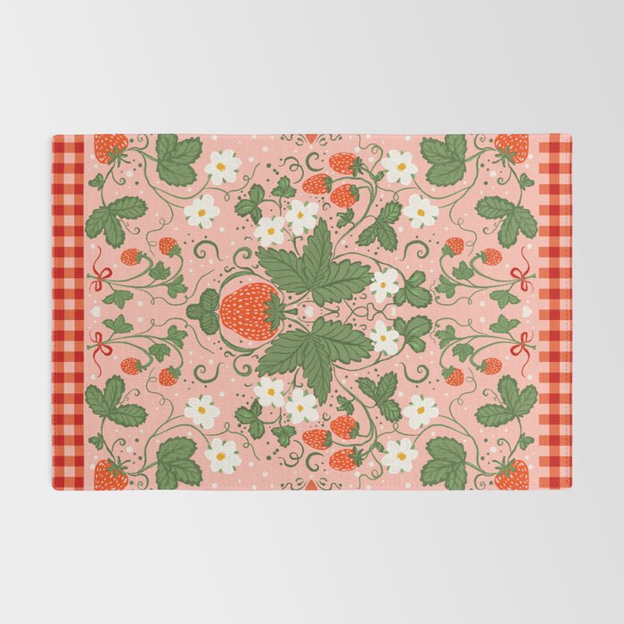 Strawberry Picnic Pattern with Gingham Border Rug Gallery Image 2