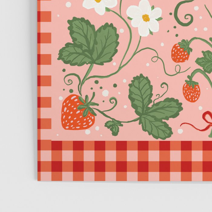 Strawberry Picnic Pattern with Gingham Border Poster Gallery Image 3