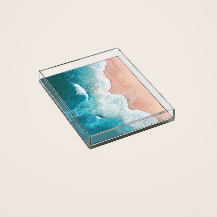Peach Sand and Blue Sea - Coastal Aerial Photography Acrylic Tray Gallery Image 2