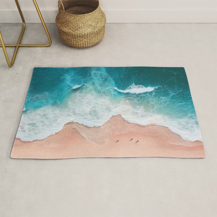 Peach Sand and Blue Sea - Coastal Aerial Photography Rug Gallery Image 1