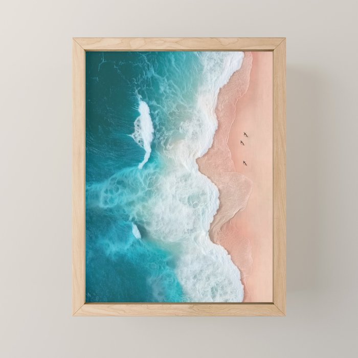 Peach Sand and Blue Sea - Coastal Aerial Photography Mini Art Print Gallery Image 1