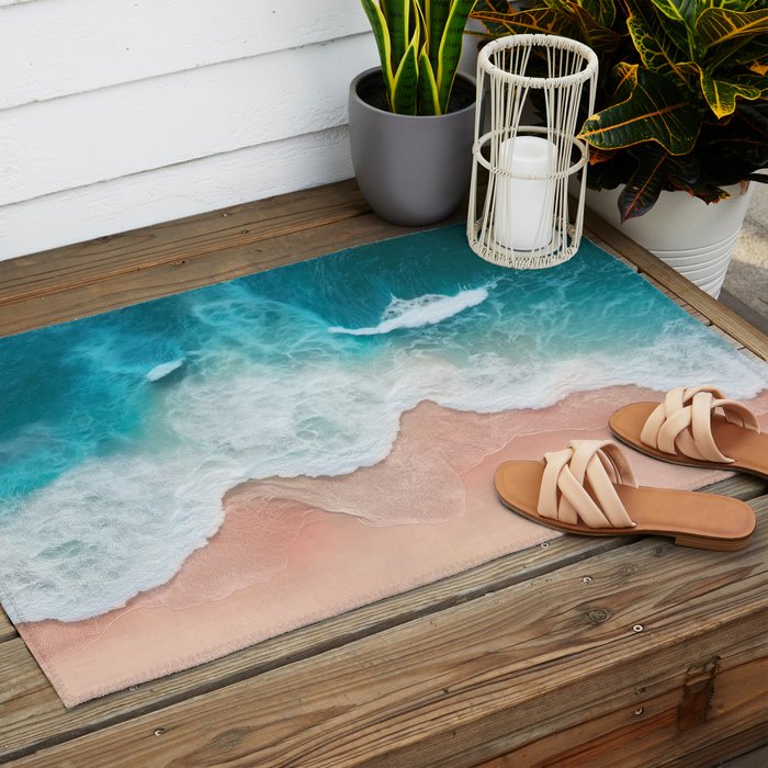 Peach Sand and Blue Sea - Coastal Aerial Photography Outdoor Rug Gallery Image 2