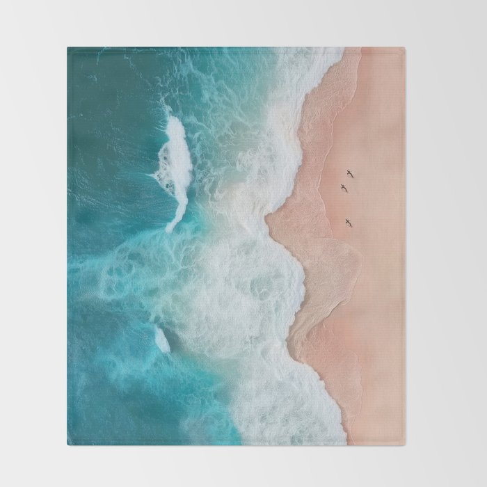 Peach Sand and Blue Sea - Coastal Aerial Photography Throw Blanket Gallery Image 2