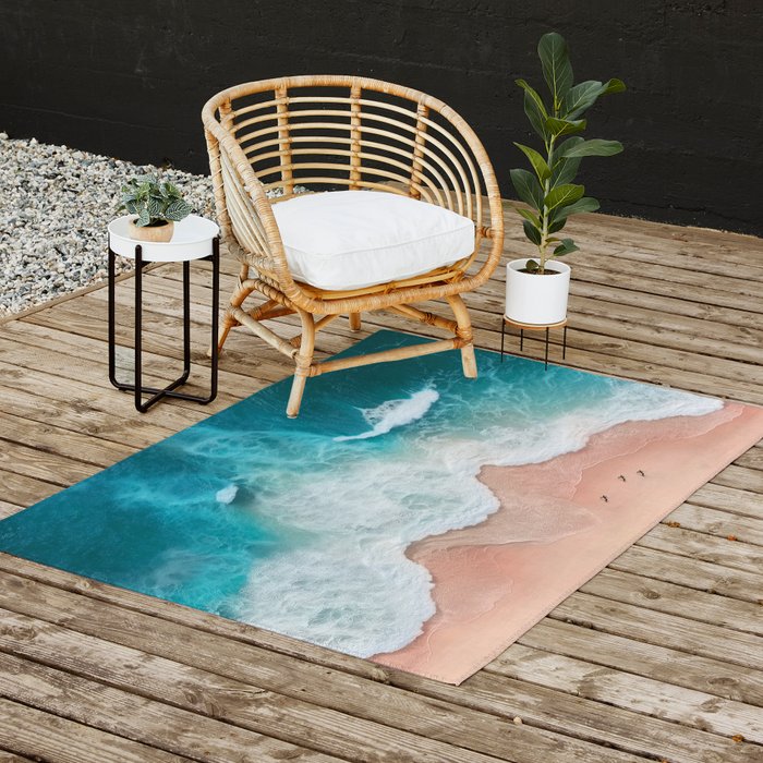 Peach Sand and Blue Sea - Coastal Aerial Photography Outdoor Rug Gallery Image 2