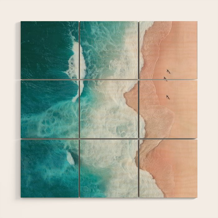 Peach Sand and Blue Sea - Coastal Aerial Photography Wood Wall Art Gallery Image 1