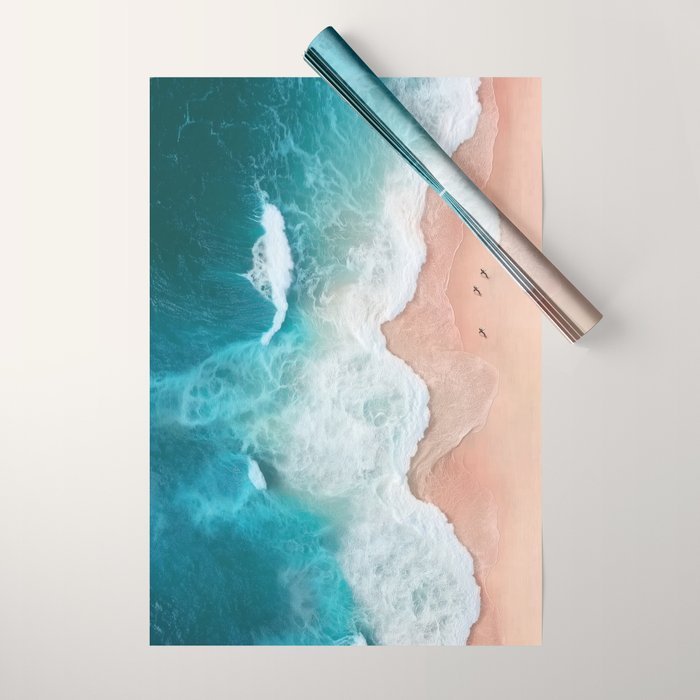 Peach Sand and Blue Sea - Coastal Aerial Photography Wrapping Paper Gallery Image 1