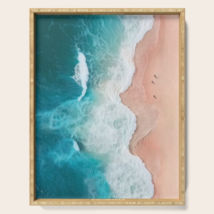 Peach Sand and Blue Sea - Coastal Aerial Photography Serving Tray Gallery Image 1