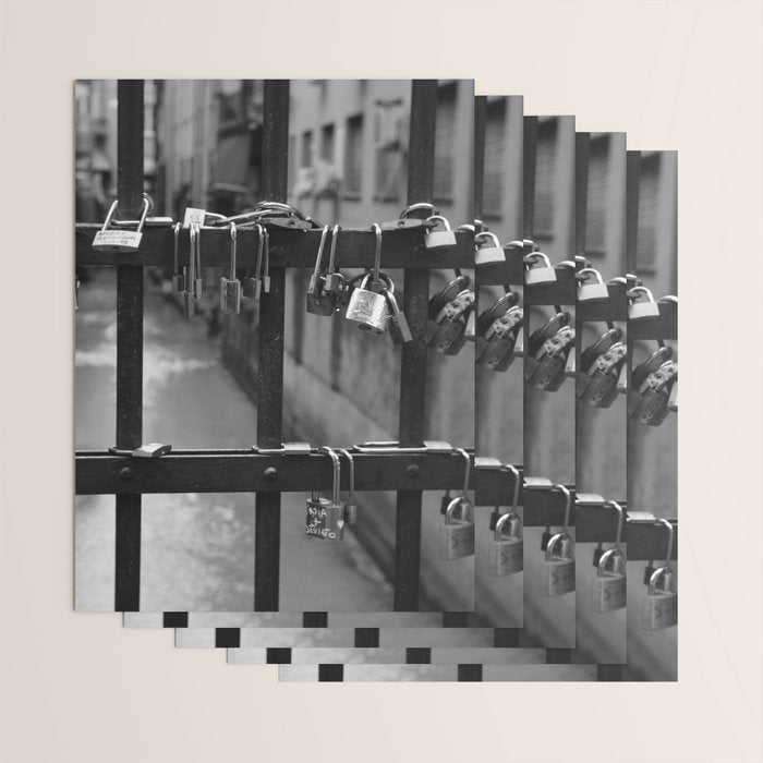 Love Locks on Canel Bridge, Bologna, Italy romantic black and white photography / photographs / photograph Wrapping Paper Gallery Image 3