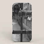 Love Locks on Canel Bridge, Bologna, Italy romantic black and white photography / photographs / photograph iPhone Case Gallery Image 1