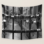 Love Locks on Canel Bridge, Bologna, Italy romantic black and white photography / photographs / photograph Wall Tapestry Gallery Image 4