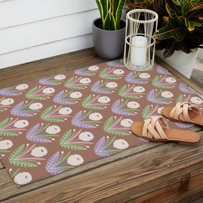 Latte Dahlias Inspired by PANTONE 17 1230 Mocha Mousse Outdoor Rug Gallery Image 2