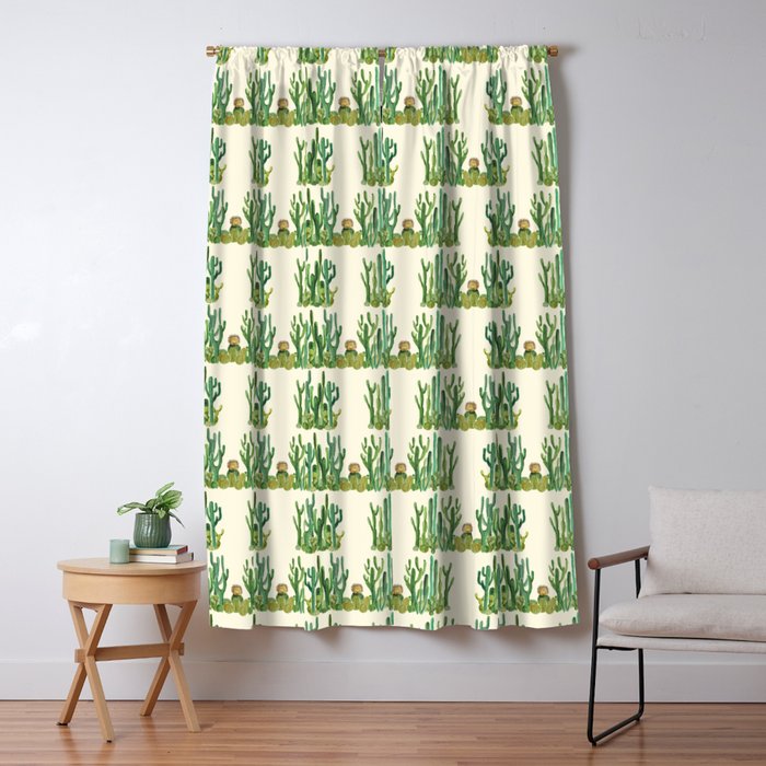In my happy place - hedgehog meditating in cactus jungle Window Curtain Gallery Image 5