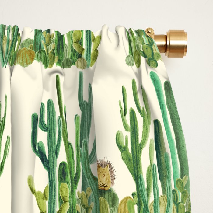 In my happy place - hedgehog meditating in cactus jungle Window Curtain Gallery Image 2