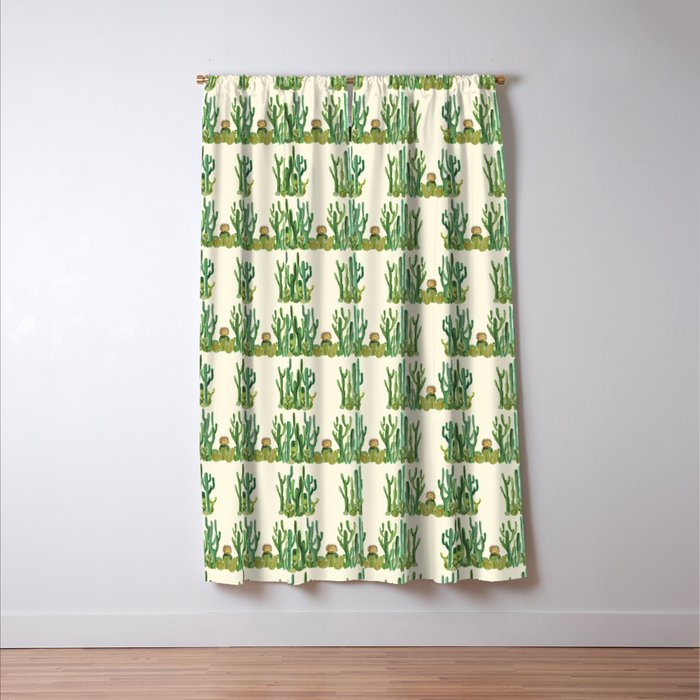 In my happy place - hedgehog meditating in cactus jungle Window Curtain Gallery Image 3