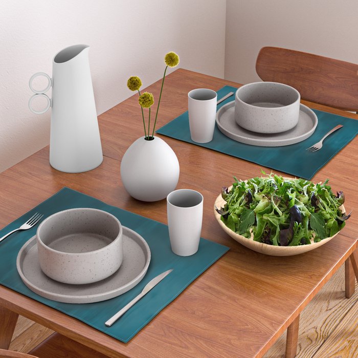 Tropical Dark Teal Inspired by Sherwin Williams 2020 Trending Color Oceanside SW6496 Fusion Water Color Blend Placemat Gallery Image 2