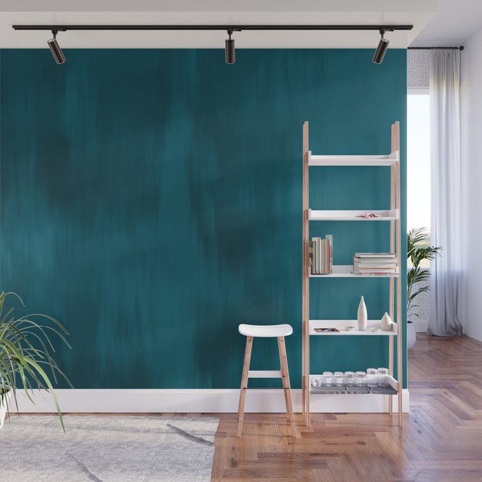 Tropical Dark Teal Inspired by Sherwin Williams 2020 Trending Color Oceanside SW6496 Fusion Water Color Blend Wall Mural Gallery Image 1
