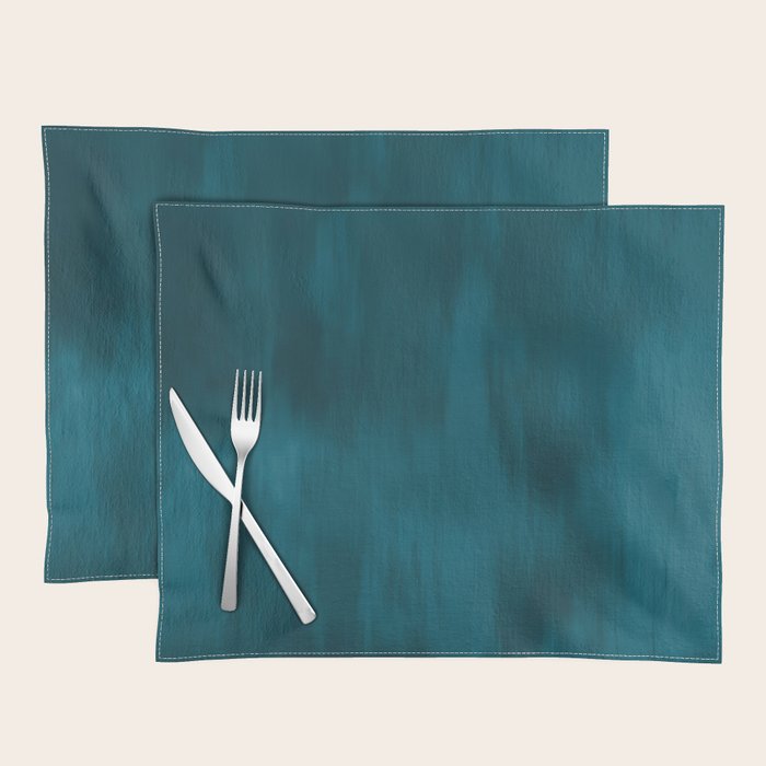 Tropical Dark Teal Inspired by Sherwin Williams 2020 Trending Color Oceanside SW6496 Fusion Water Color Blend Placemat Gallery Image 1