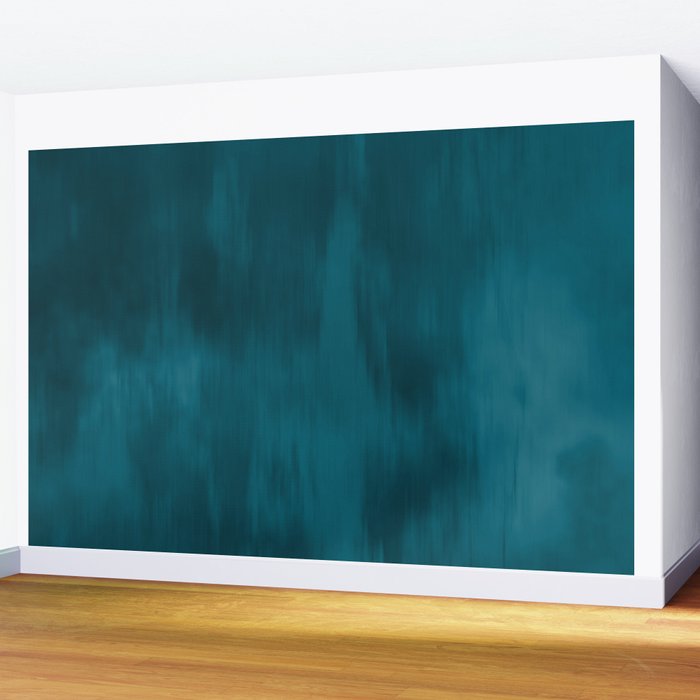 Tropical Dark Teal Inspired by Sherwin Williams 2020 Trending Color Oceanside SW6496 Fusion Water Color Blend Wall Mural Gallery Image 2