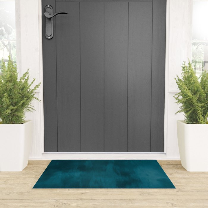 Tropical Dark Teal Inspired by Sherwin Williams 2020 Trending Color Oceanside SW6496 Fusion Water Color Blend Welcome Mat Gallery Image 3