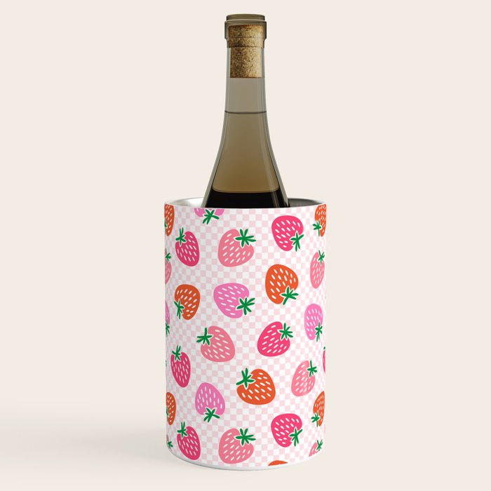 Strawberry Toss on Checks - Pink and Green Wine Chiller Gallery Image 3