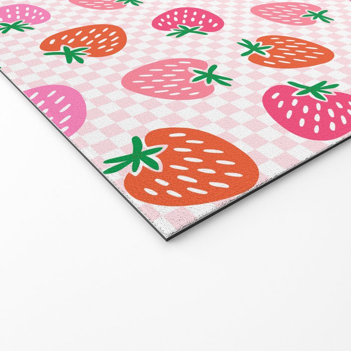 Strawberry Toss on Checks - Pink and Green Welcome Mat Gallery Image 2
