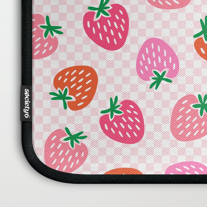 Strawberry Toss on Checks - Pink and Green Laptop Sleeve Gallery Image 3