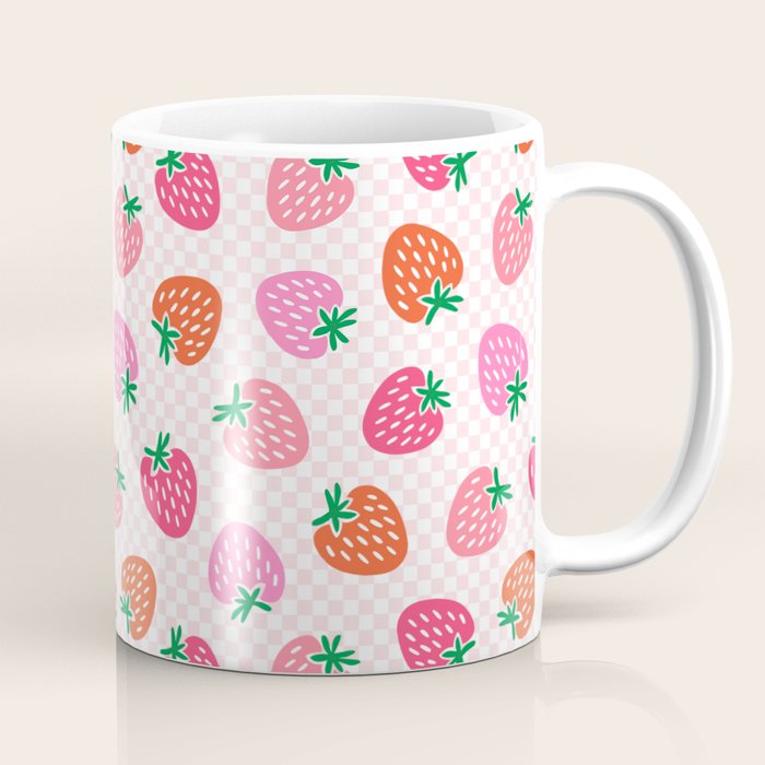 Strawberry Toss on Checks - Pink and Green Coffee Mug Gallery Image 1