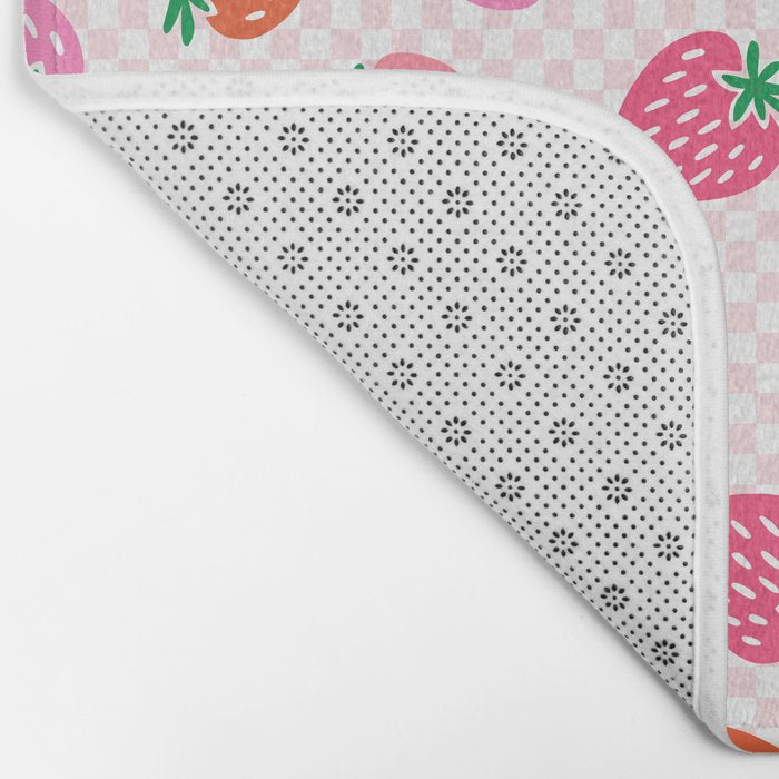 Strawberry Toss on Checks - Pink and Green Bath Mat Gallery Image 2