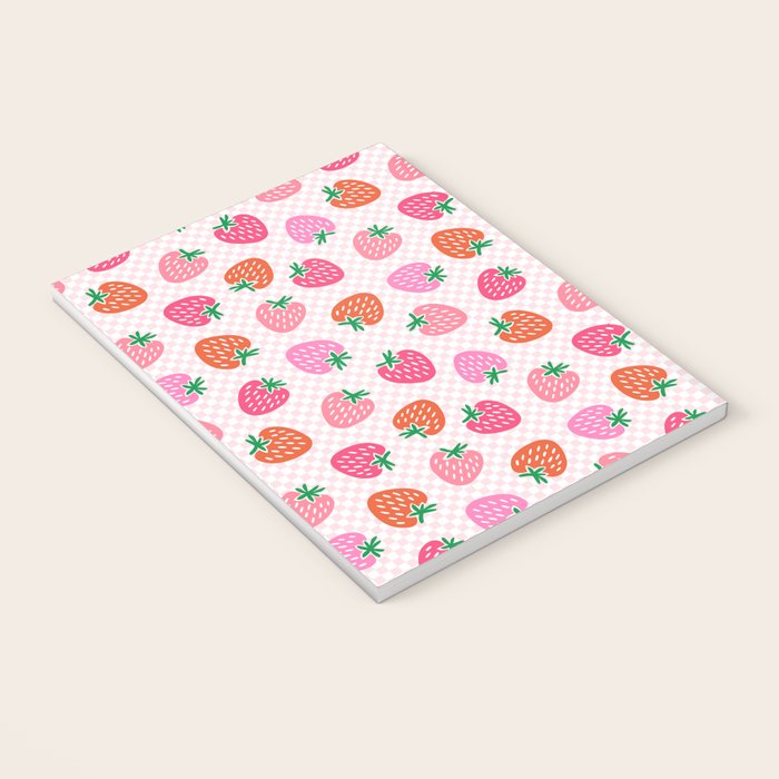 Strawberry Toss on Checks - Pink and Green Notebook Gallery Image 3