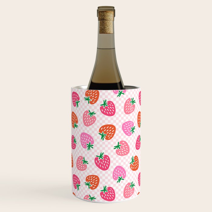 Strawberry Toss on Checks - Pink and Green Wine Chiller Gallery Image 2